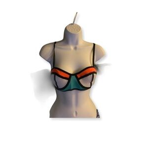 XS white orange and green colorblock swim …